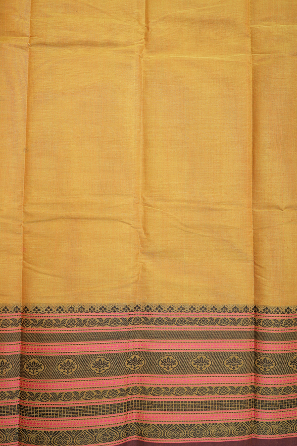 Chettinadu Cotton Saree In Golden Yellow With Floral Buttas