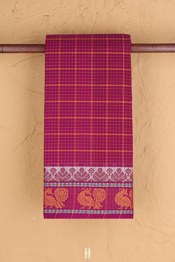 Chettinadu Cotton Saree In Grape Purple With Checks Design