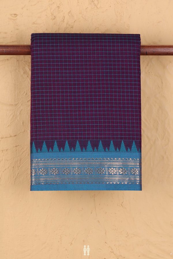 Chettinadu Cotton Saree In Grape Purple With Checks Design