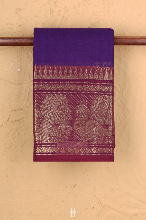Chettinadu Cotton Saree In Grape Purple With Peacock Border