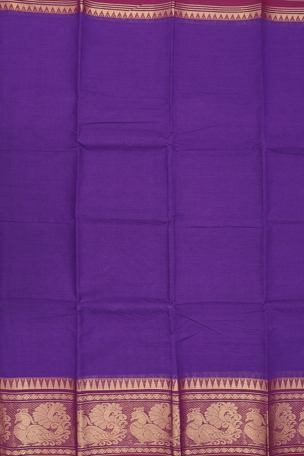 Chettinadu Cotton Saree In Grape Purple With Peacock Border