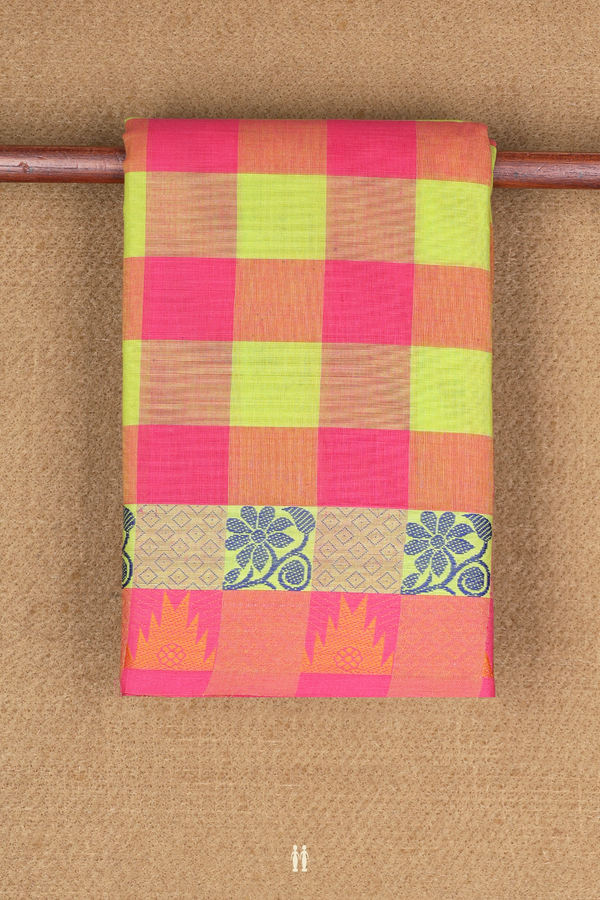 Chettinadu Cotton Saree In Green And Magenta With Checks