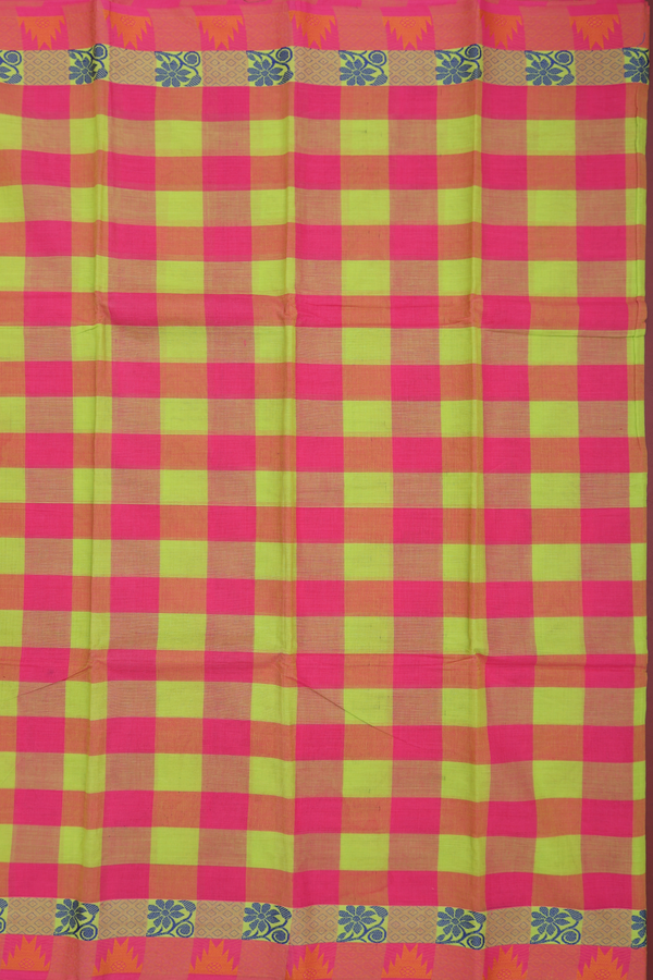 Chettinadu Cotton Saree In Green And Magenta With Checks