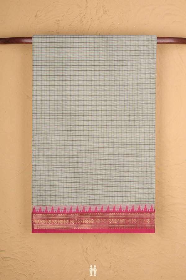 Chettinadu Cotton Saree In Green Beige With Checks Design