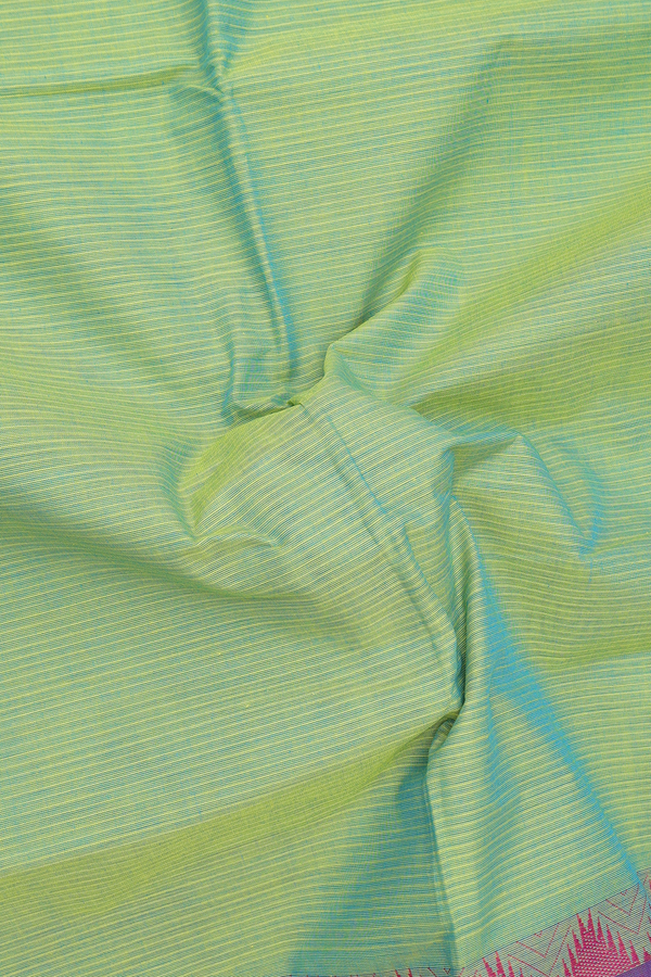 Chettinadu Cotton Saree In Green Self Stripes Design