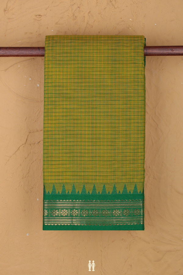 Chettinadu Cotton Saree In Green With Checks Design