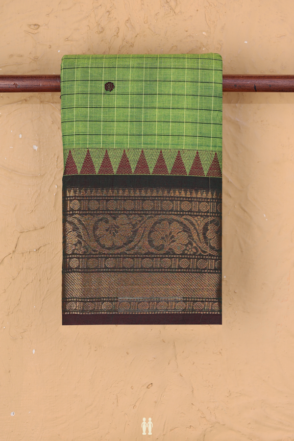 Chettinadu Cotton Saree In Green With Checks Design