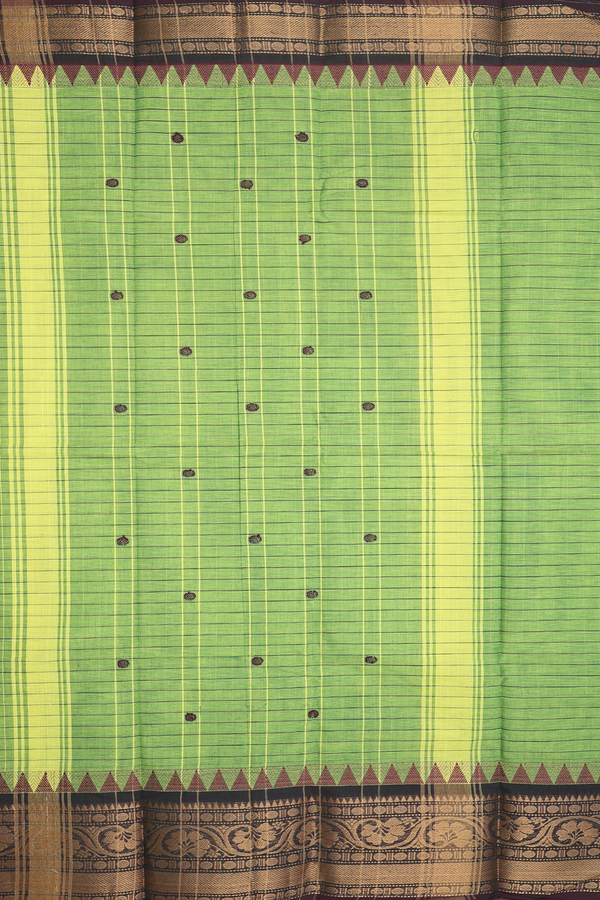 Chettinadu Cotton Saree In Green With Checks Design