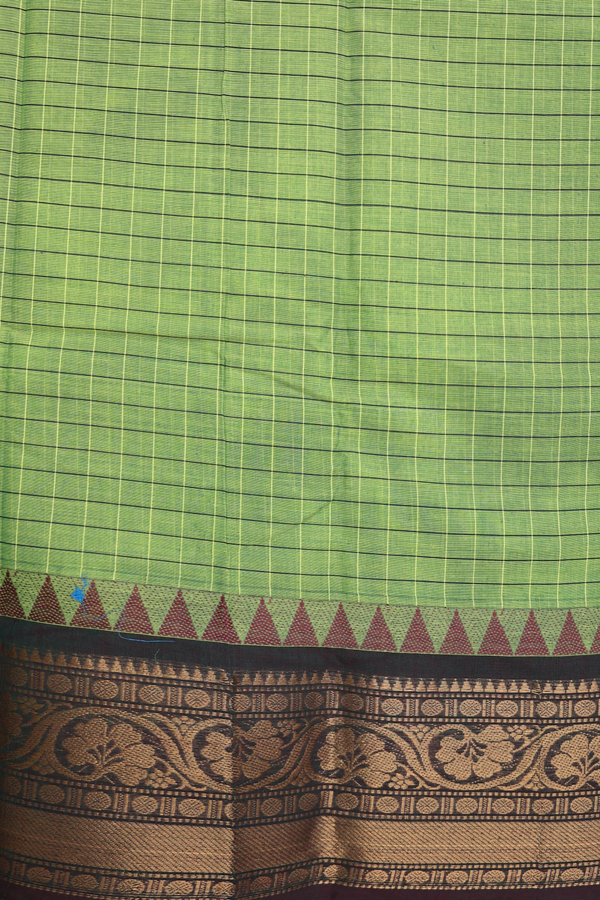 Chettinadu Cotton Saree In Green With Checks Design