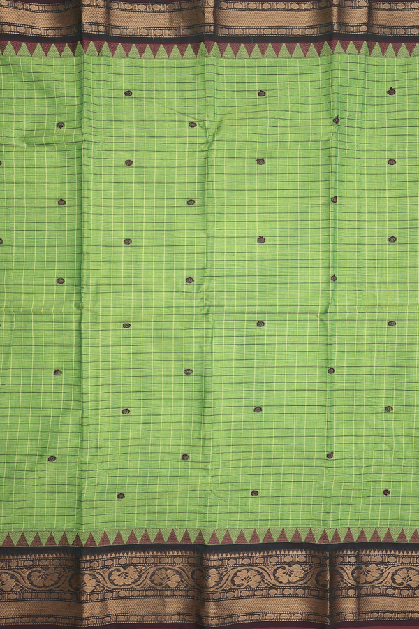 Chettinadu Cotton Saree In Green With Checks Design