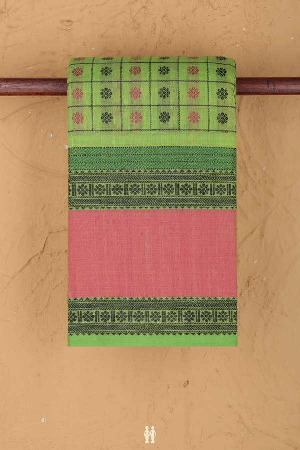 Chettinadu Cotton Saree In Green With Checks Design