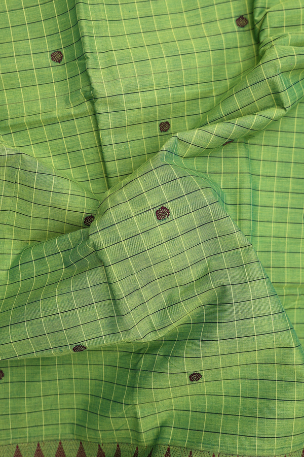 Chettinadu Cotton Saree In Green With Checks Design