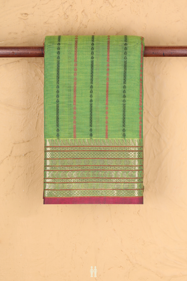 Chettinadu Cotton Saree In Green With Stripes Design