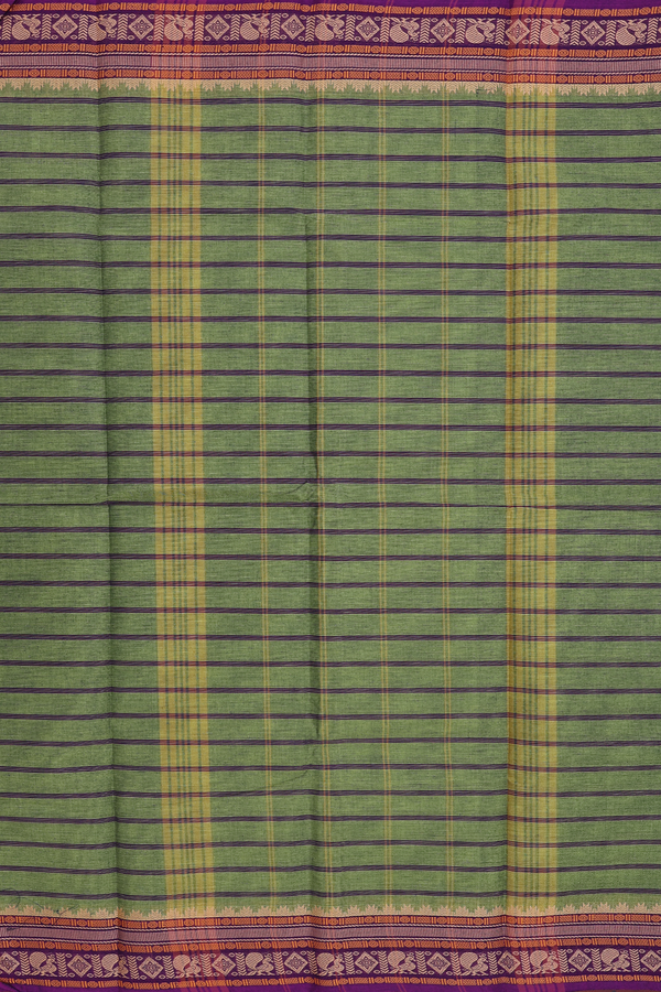Chettinadu Cotton Saree In Green With Stripes Design