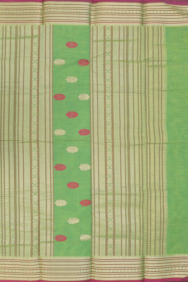 Chettinadu Cotton Saree In Green With Stripes Design
