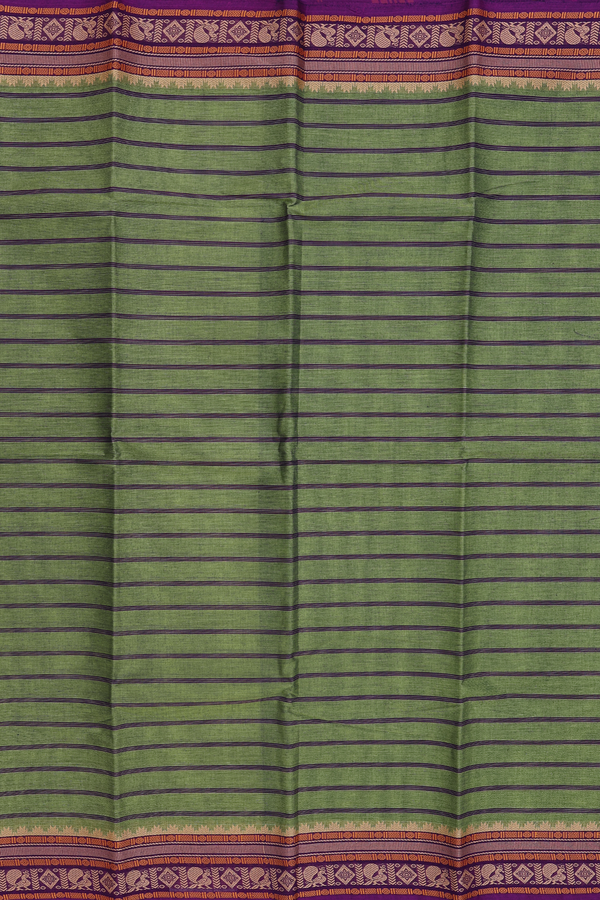 Chettinadu Cotton Saree In Green With Stripes Design