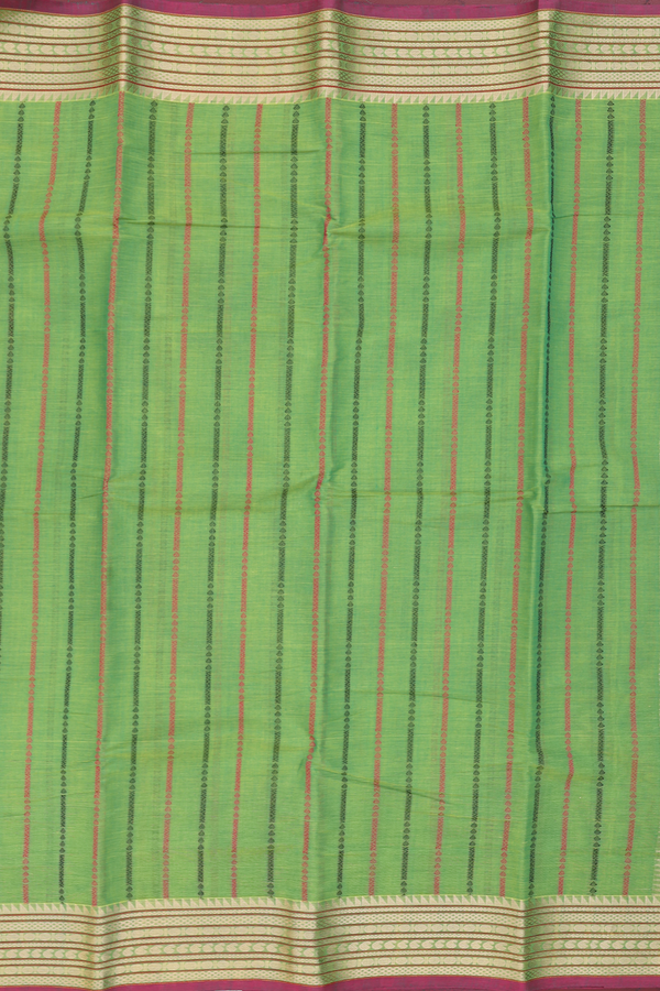 Chettinadu Cotton Saree In Green With Stripes Design