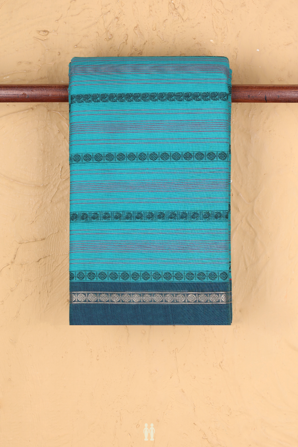 Chettinadu Cotton Saree In Green With Stripes Design