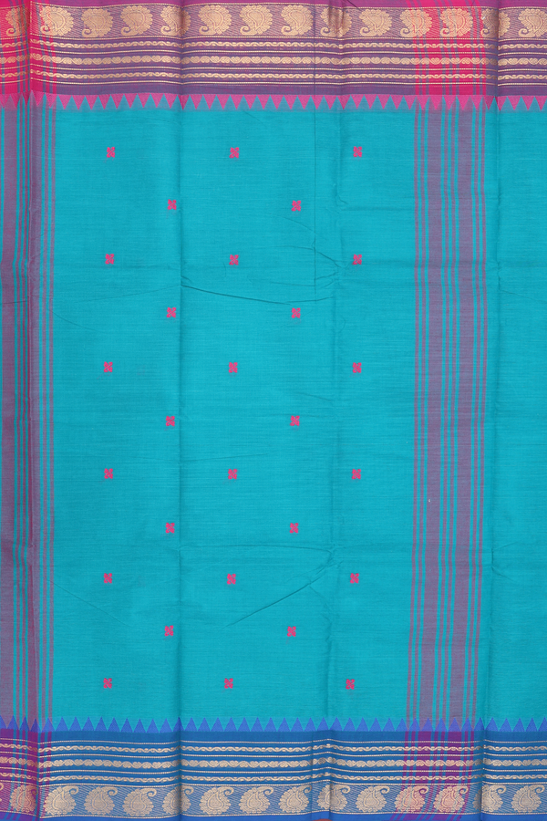 Chettinadu Cotton Saree In Green With Threadwork Buttas