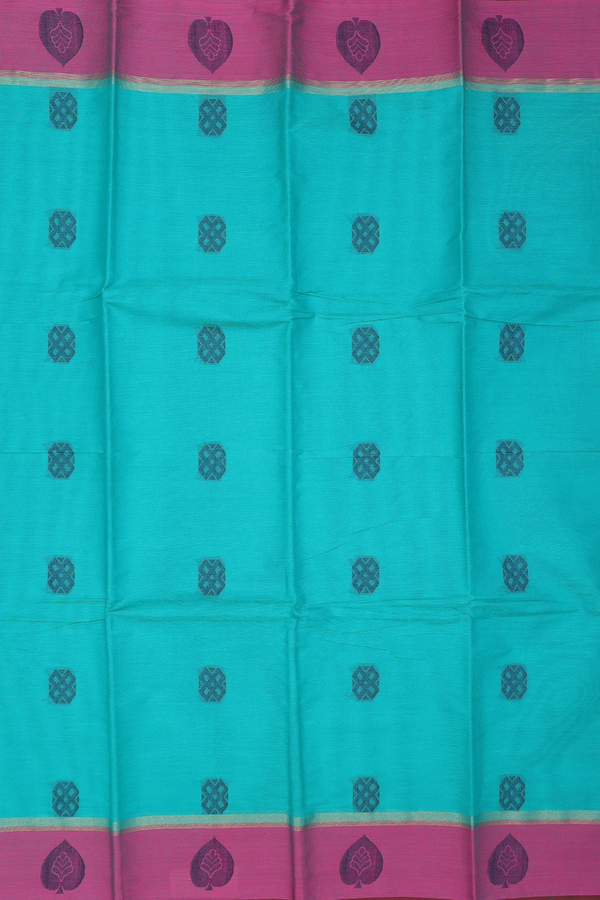 Chettinadu Cotton Saree In Green With Threadwork Buttas
