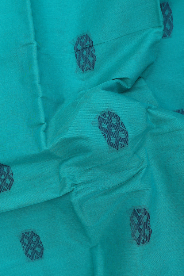 Chettinadu Cotton Saree In Green With Threadwork Buttas