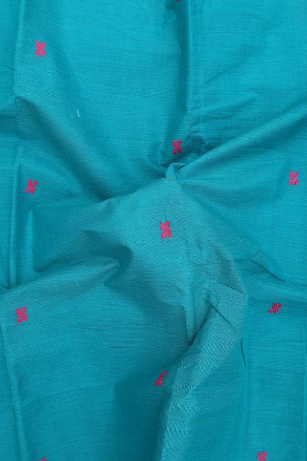 Chettinadu Cotton Saree In Green With Threadwork Buttas