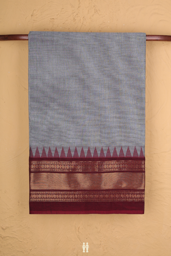 Chettinadu Cotton Saree In Grey With Contrast Border
