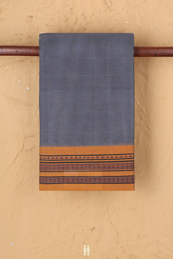 Chettinadu Cotton Saree In Grey With Contrast Border