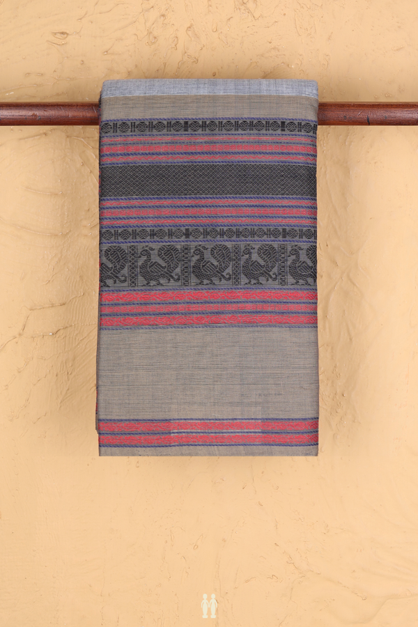 Chettinadu Cotton Saree In Grey With Contrast Border