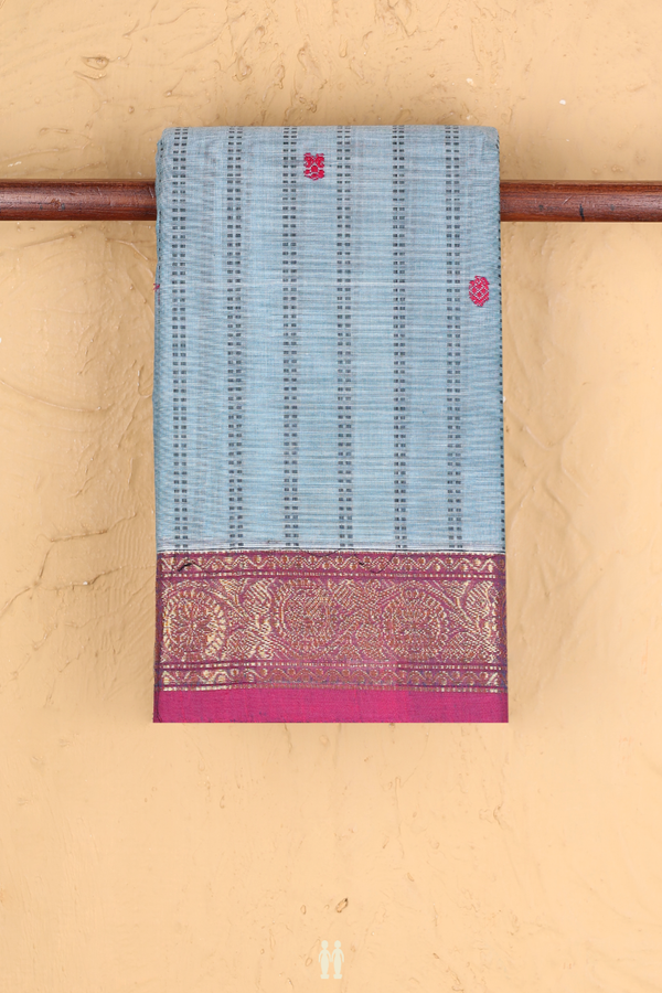 Chettinadu Cotton Saree In Grey With Stripes Design