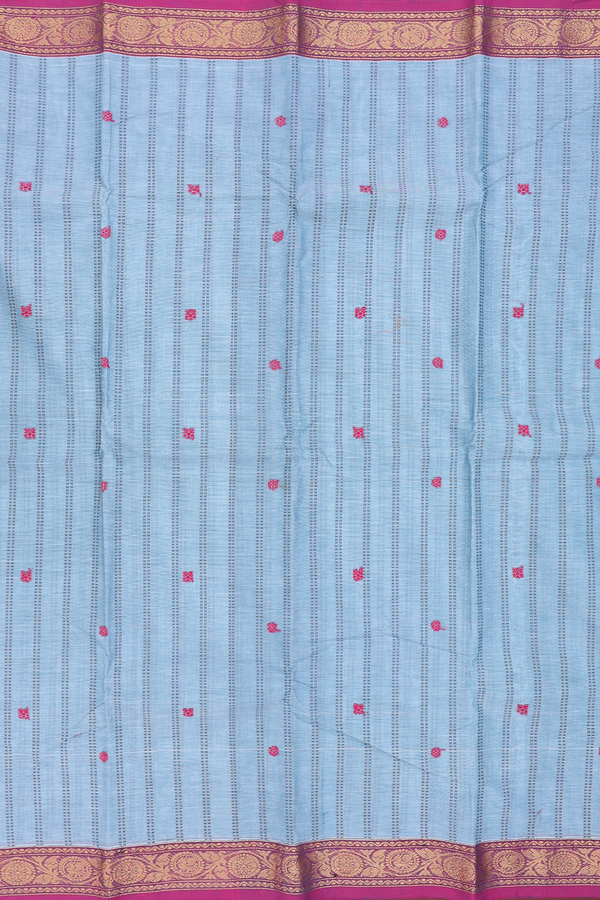 Chettinadu Cotton Saree In Grey With Stripes Design