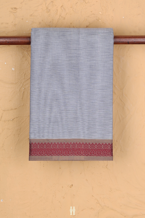 Chettinadu Cotton Saree In Grey With Threadwork Border