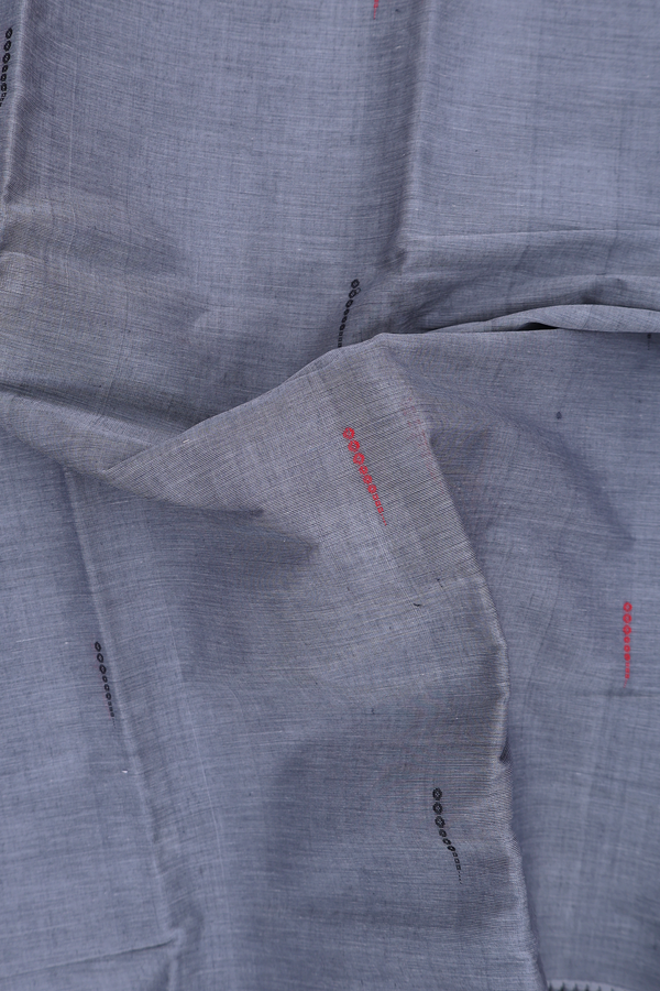 Chettinadu Cotton Saree In Grey With Threadwork Buttas
