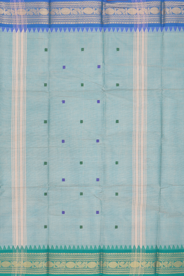 Chettinadu Cotton Saree In Green With Threadwork Buttas