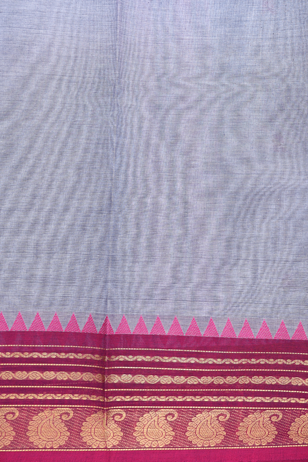 Chettinadu Cotton Saree In Grey With Threadwork Buttas