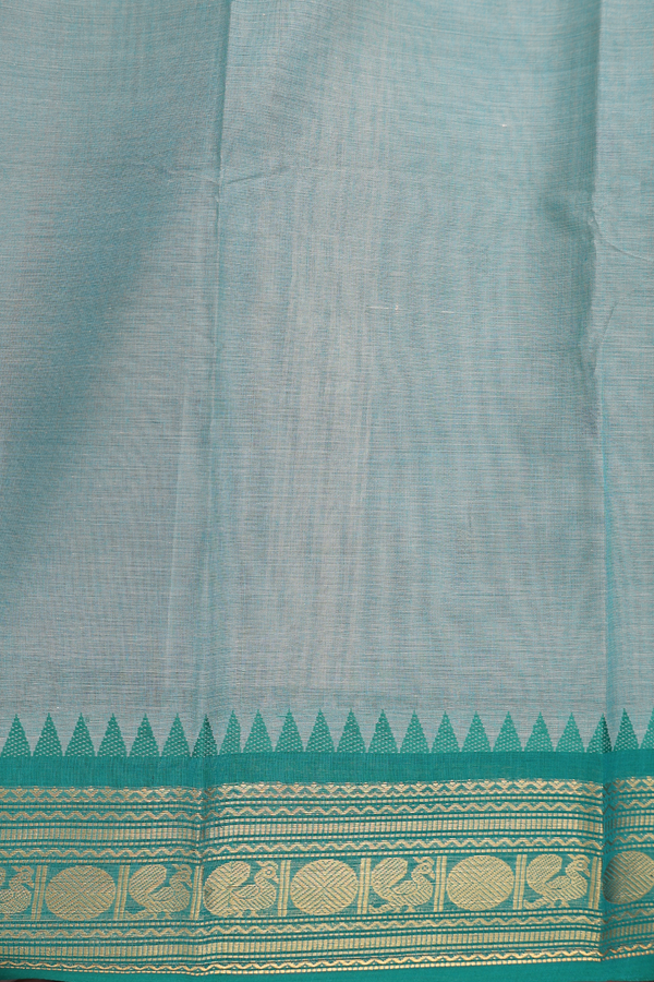Chettinadu Cotton Saree In Green With Threadwork Buttas