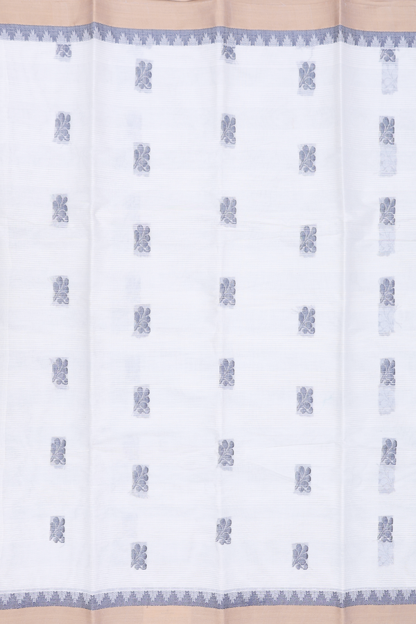 Chettinadu Cotton Saree In Grey With Threadwork Buttas