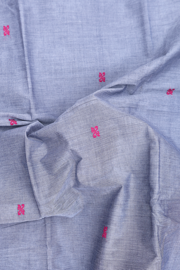 Chettinadu Cotton Saree In Grey With Threadwork Buttas