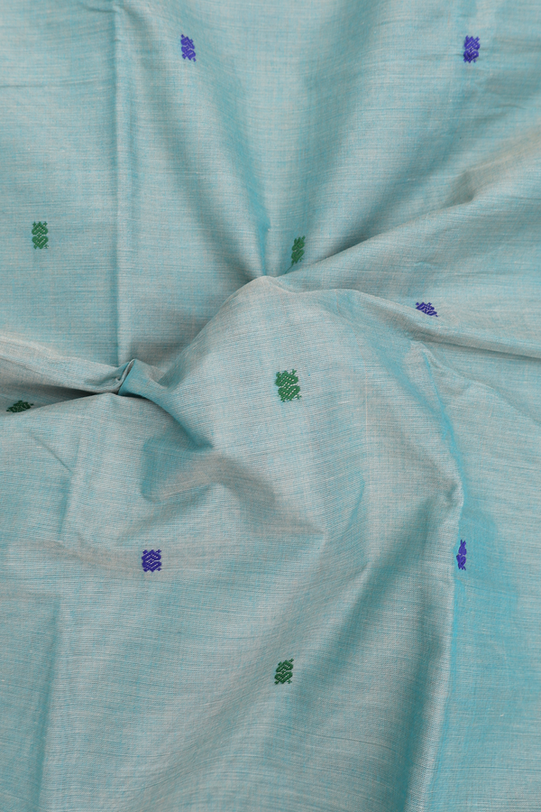 Chettinadu Cotton Saree In Green With Threadwork Buttas