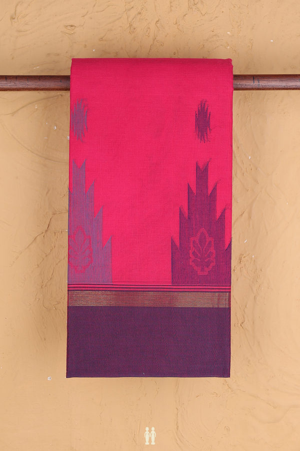 Chettinadu Cotton Saree In Hot Pink With Threadwork Buttas