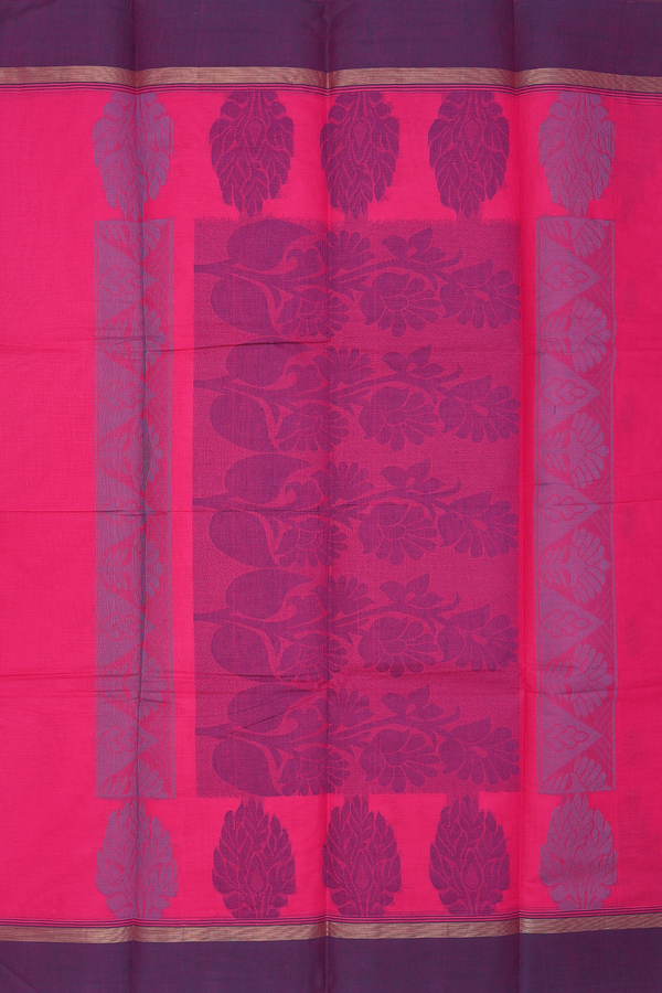 Chettinadu Cotton Saree In Hot Pink With Threadwork Buttas