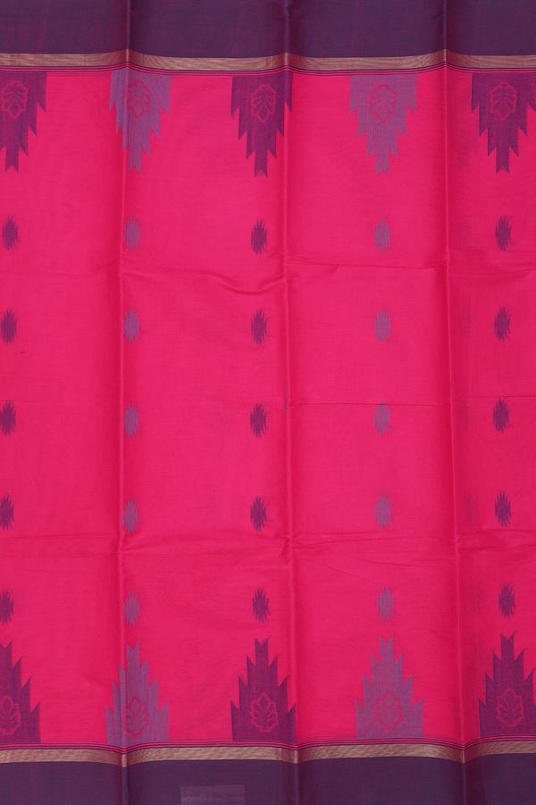 Chettinadu Cotton Saree In Hot Pink With Threadwork Buttas