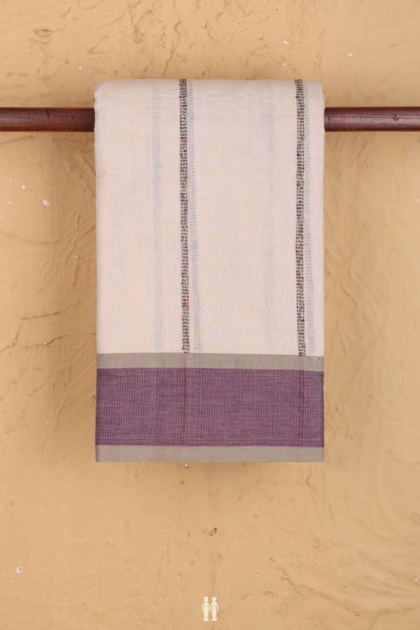Chettinadu Cotton Saree In Ivory With Stripes Design