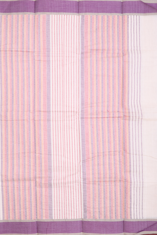 Chettinadu Cotton Saree In Ivory With Stripes Design