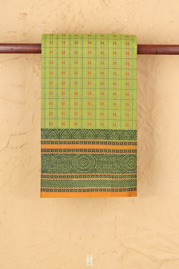 Chettinadu Cotton Saree In Lime Green With Checks Design