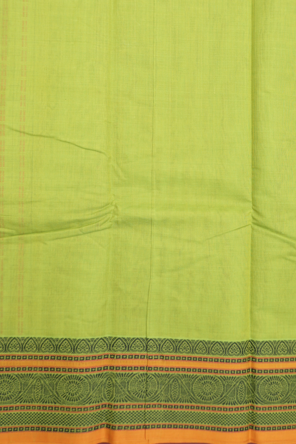 Chettinadu Cotton Saree In Lime Green With Checks Design