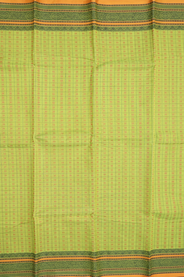 Chettinadu Cotton Saree In Lime Green With Checks Design