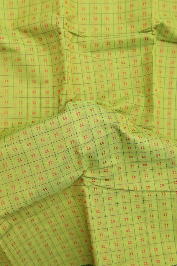 Chettinadu Cotton Saree In Lime Green With Checks Design