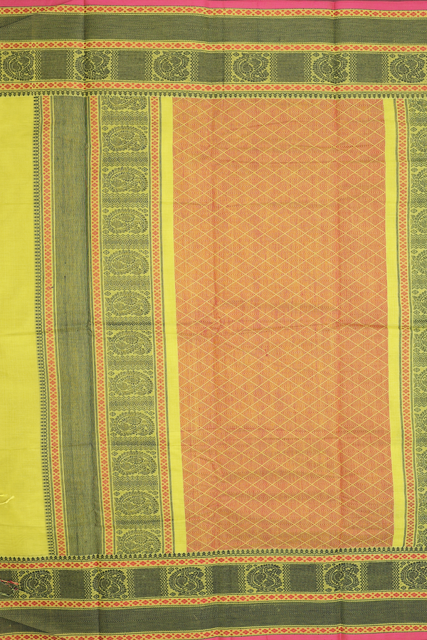 Chettinadu Cotton Saree In Lime Yellow With Paisley Buttis