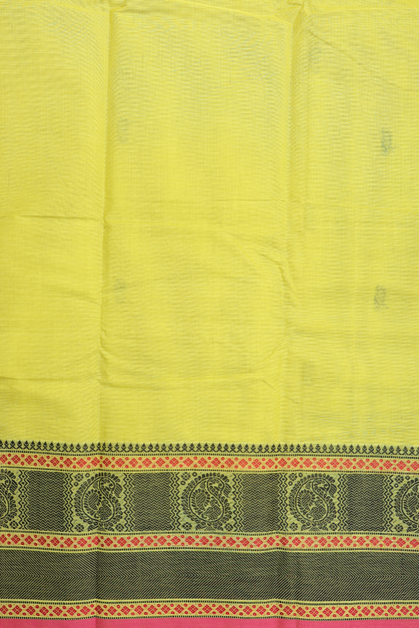 Chettinadu Cotton Saree In Lime Yellow With Paisley Buttis